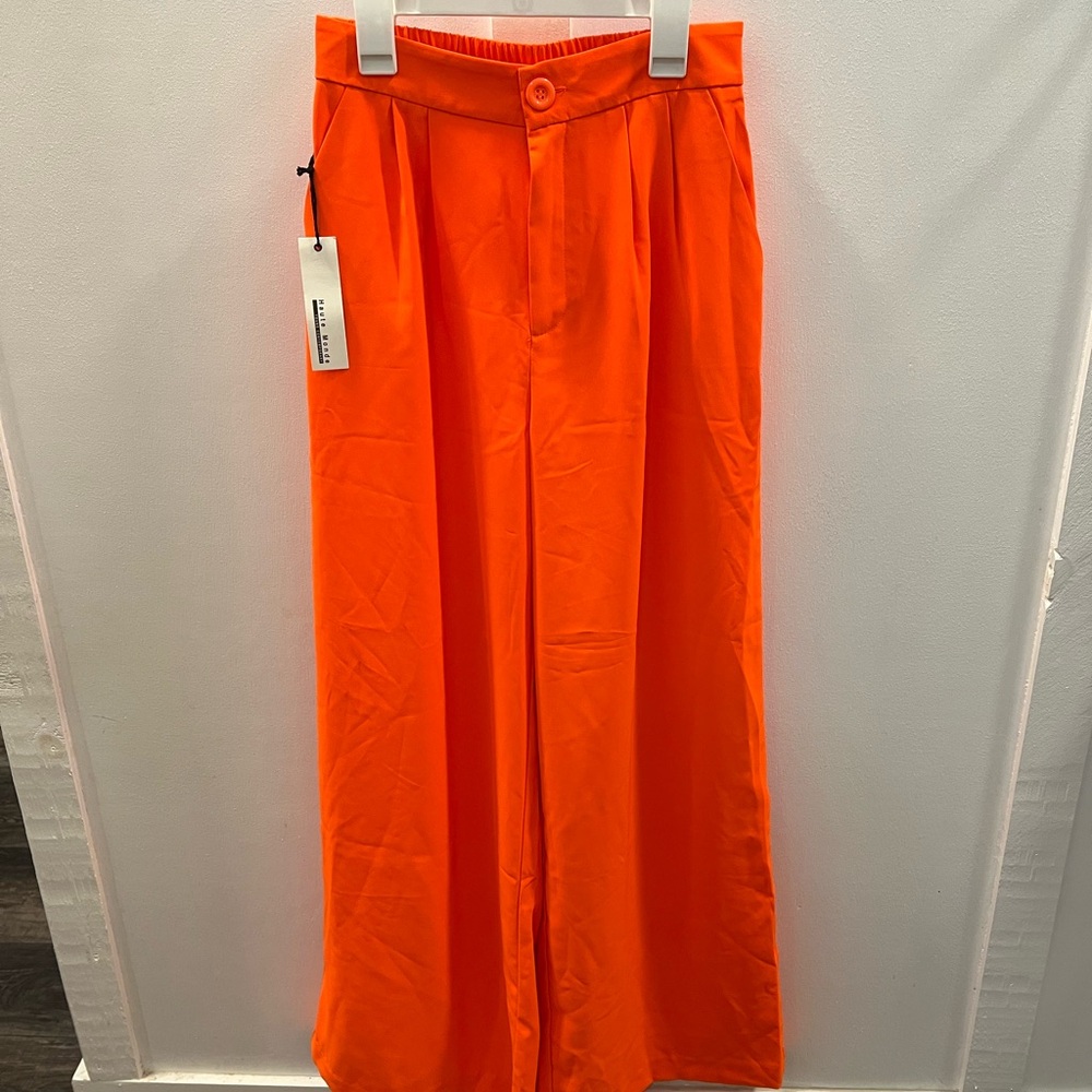 Bright Orange Wide-Leg Dress Pants